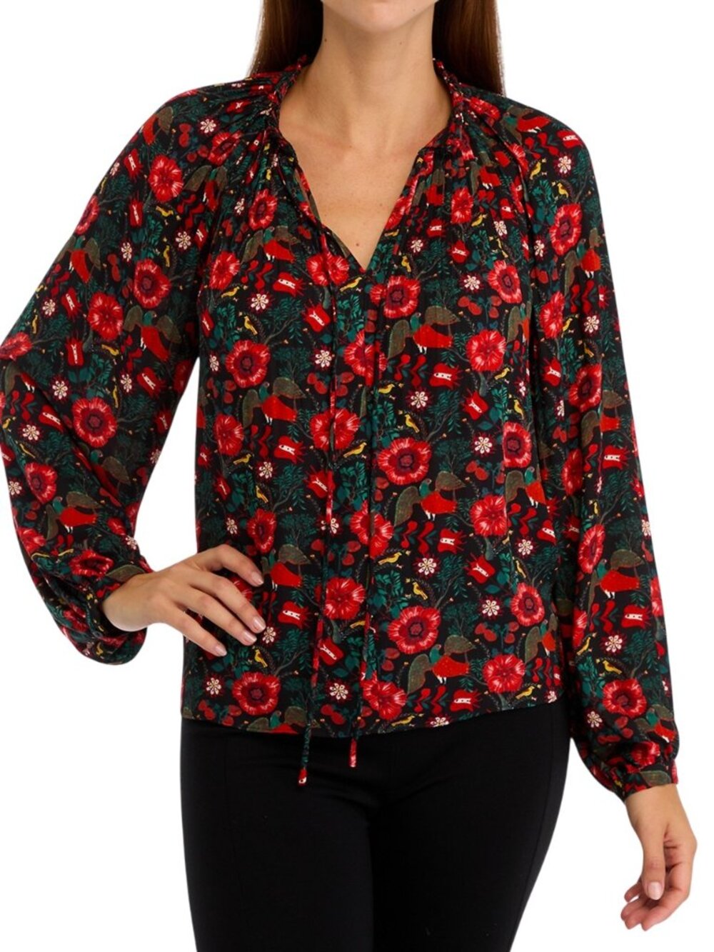 Philosophy Women's Long Sleeve Floral Printed Pleated Blouse